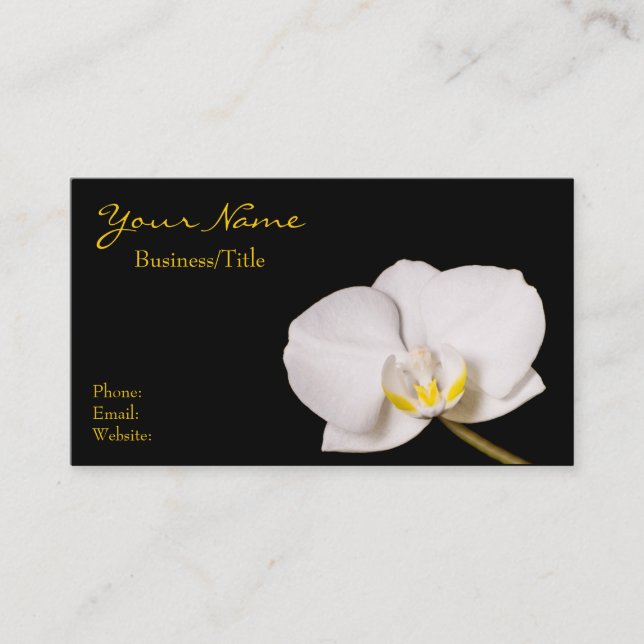 Carte De Visite Orchidée blanche sur le noir (Devant)