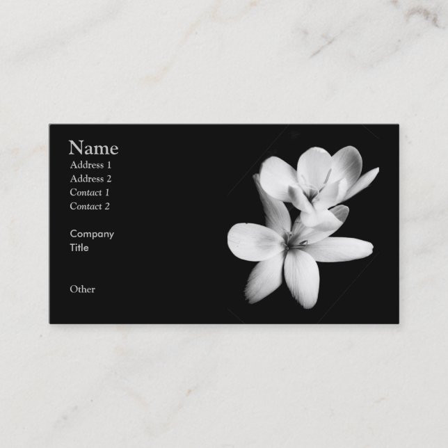 Carte De Visite Orchidée noire et blanche florale (Devant)