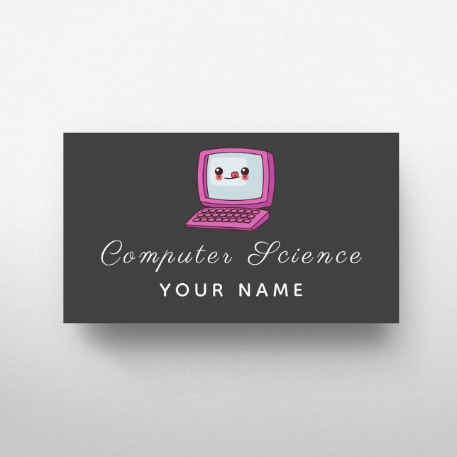Carte De Visite Ordinateur de bureau Cute Kawaii Elegant Grey (Créateur téléchargé)
