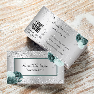 Carte De Visite Orfèvres vert argent élégant code QR