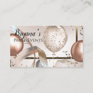 Carte De Visite Organisateur de fête avec ballons rose gold et pai