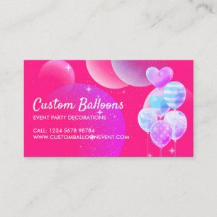 Carte De Visite Organisateur de fête d'événement Ballons Roses Déc