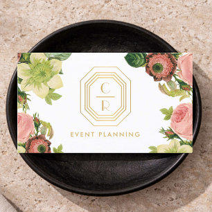 Carte De Visite Organisateur de mariage à monogramme Art Déco flor