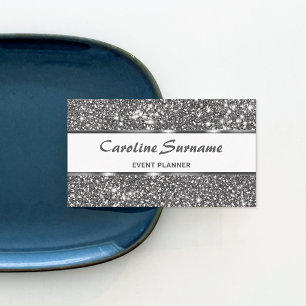 Carte De Visite Organisateur d'événement Paillettes Grises Faux Ar