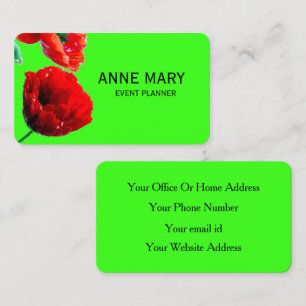 Carte De Visite Organisateur d'événements Fleurs de pavot rouges n
