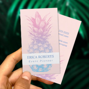 Carte De Visite Organisateur rose d'ananas et bleu élégant