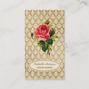 Carte De Visite Organisateur vintage de rose de rose de damassé