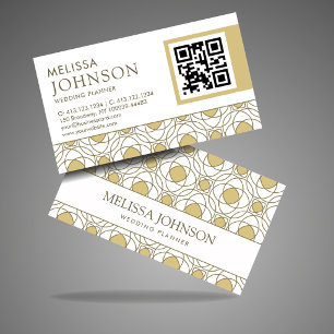 Carte De Visite Organisatrice de Mariage Géométrique Or Moderne QR