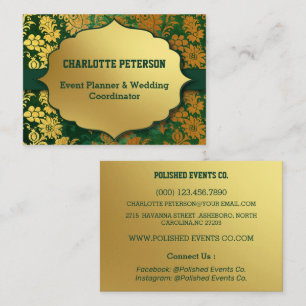 Carte De Visite Organisatrice d'événements Floral Vert Émeraude &