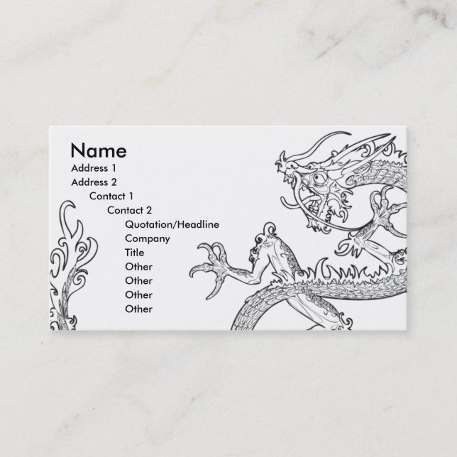carte de visite oriental noir et blanc de dragon (Devant)