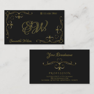 Carte De Visite Ornate Gold de luxe Bordures Initiales Noir
