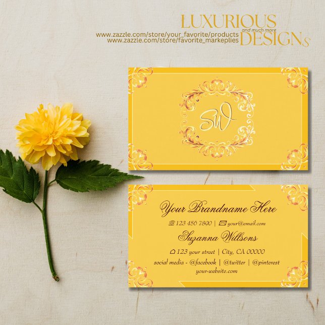 Carte De Visite Orné Tangerine Orange avec Inspiration Monogramme (Créateur téléchargé)