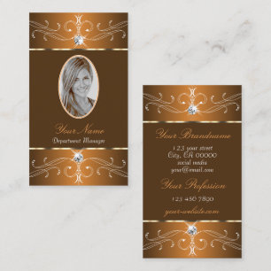 Carte De Visite Ornement Brown orange glamour avec photo