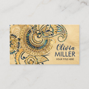 Carte De Visite Ornement floral paisley abalone et or