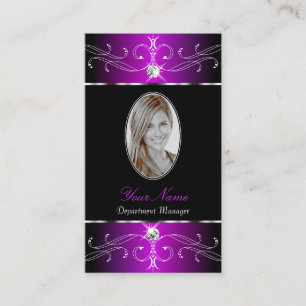 Carte De Visite Ornements Majestic violet noir ornat avec photo