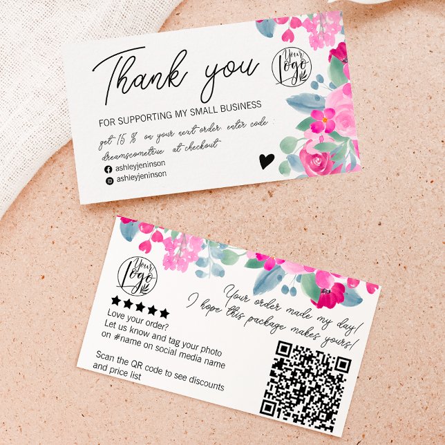 Carte De Visite Orthographe florale prune commander logo merci qr (Créateur téléchargé)