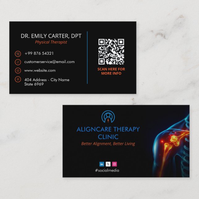 Carte De Visite Orthopédique | Moderne foncé (Devant / Derrière)