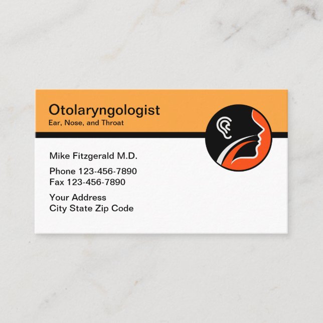 Carte De Visite Otolaryngologiste Ear Nez Throse Docteur moderne (Devant)