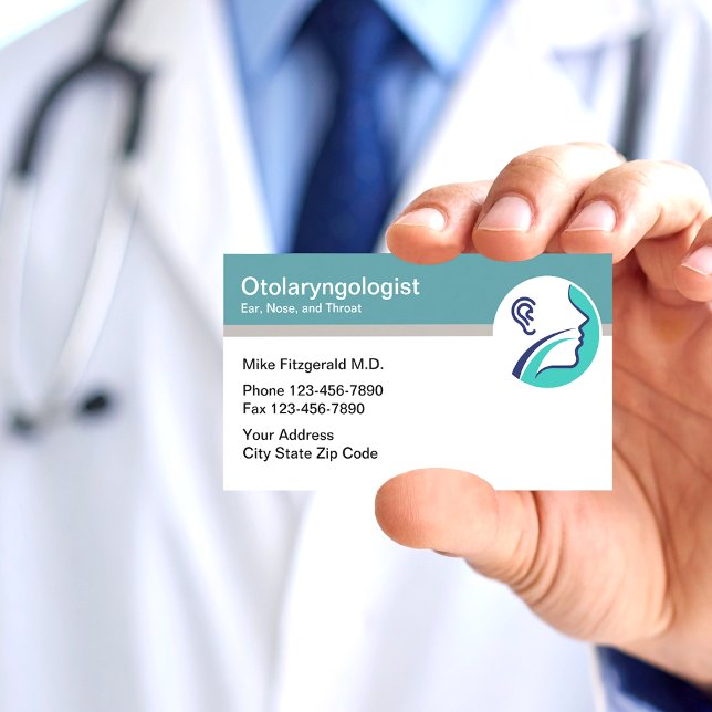 Carte De Visite Otolaryngologiste Ear Nez Throse Docteur moderne (Créateur téléchargé)