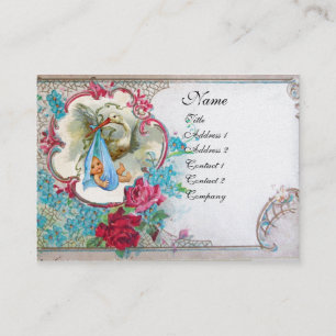 Carte De Visite OUBLIEZ MOINS STORK BABY SHOWER 2 MONOGRAM blanc