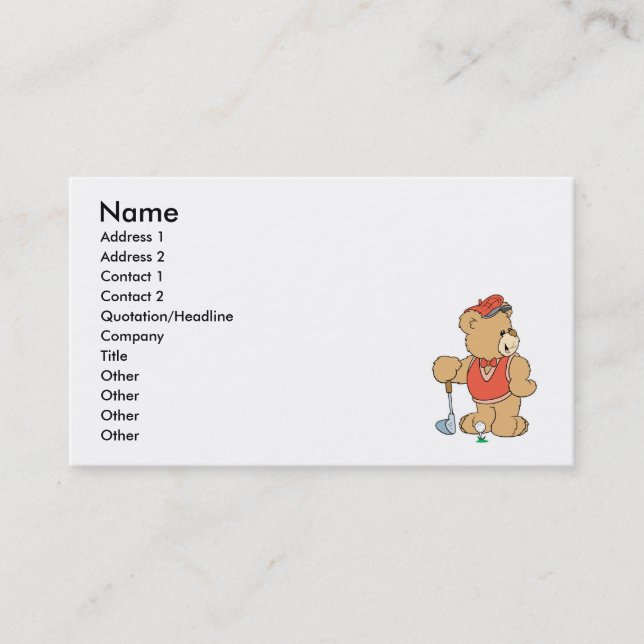 Carte De Visite Ours de golf mignon (Devant)
