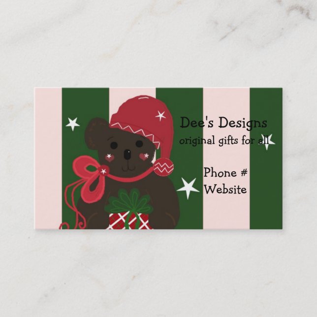 Carte De Visite Ours en peluche de vacances sur Arrière - plan ray (Devant)