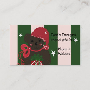 Carte De Visite Ours en peluche de vacances sur fond rayé