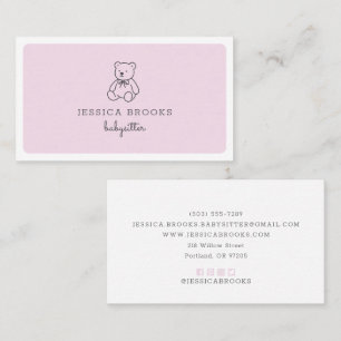 Carte De Visite ours en peluche, rose, baby-sitter, garderie pour