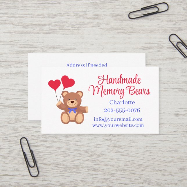 Carte De Visite Ours mémoire en peluche avec codes QR (Devant/Arrière en situation)