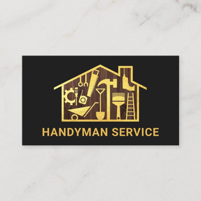 Carte De Visite Outil de construction Gold Handyman Accueil (Devant)