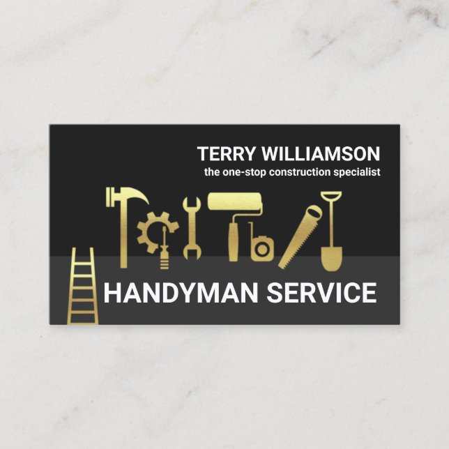 Carte De Visite Outil Gold Handyman Outils Calques gris Retrait (Devant)