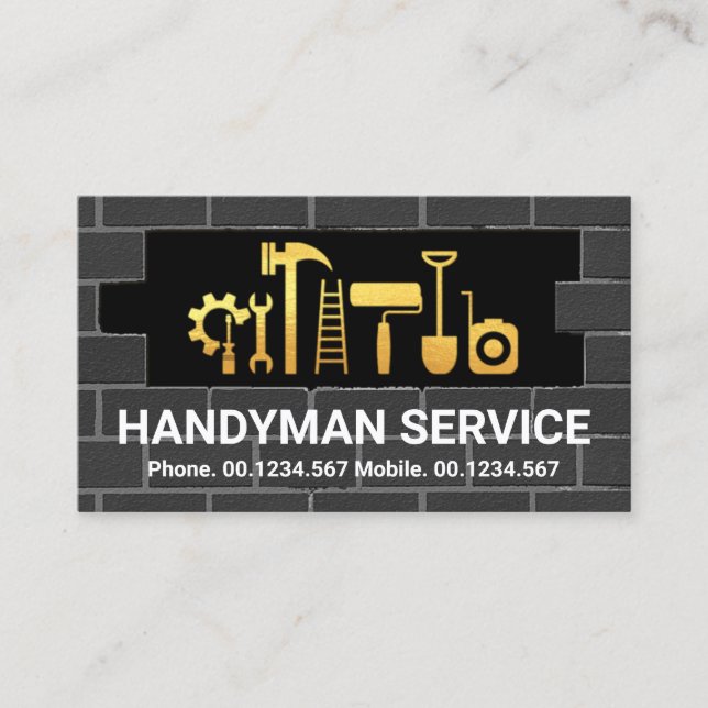 Carte De Visite Outils Creative Gold Handyman En Mur De Briques (Devant)
