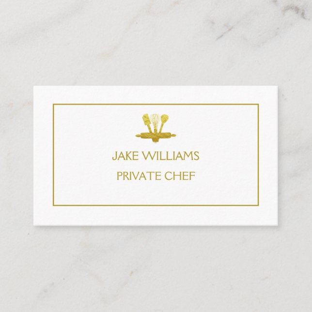 CARTE DE VISITE OUTILS CUISINE EN FAUX OR CHEF PRIVÉ (Devant)