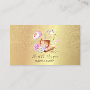 Carte De Visite Outils de boulangerie Fleurs Rose Gold Confettis