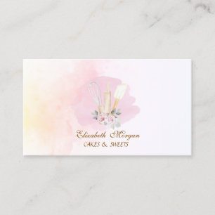 Carte De Visite Outils de boulangerie floraux aquarelle