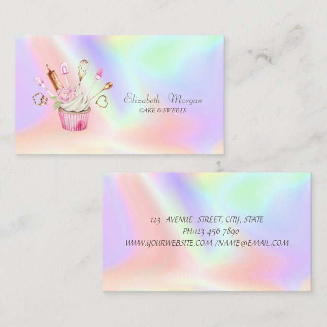 Carte De Visite Outils de boulangerie moderne Cupcake Flower Holog (Devant / Derrière)