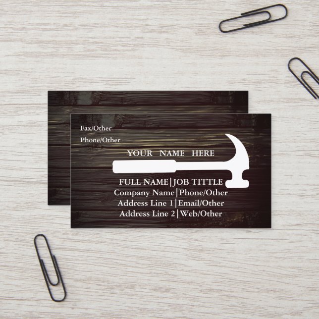 Carte De Visite Outils de charpentier constructeur professionnel m (Devant/Arrière en situation)