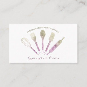 Carte De Visite Outils de Chef Paillettes rose or Logo Pâtisserie