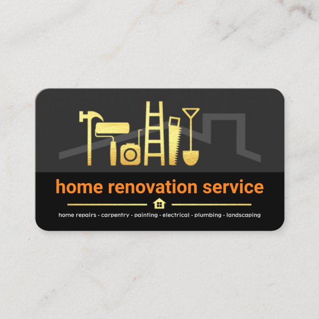 Carte De Visite Outils de construction en calques noirs gris éléga (Devant)