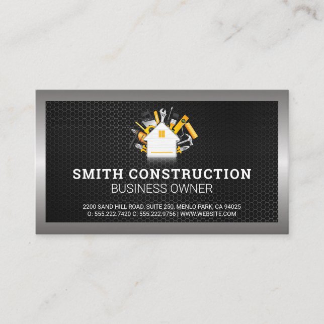 Carte De Visite Outils de construction | Immobilier | Métal noir (Devant)