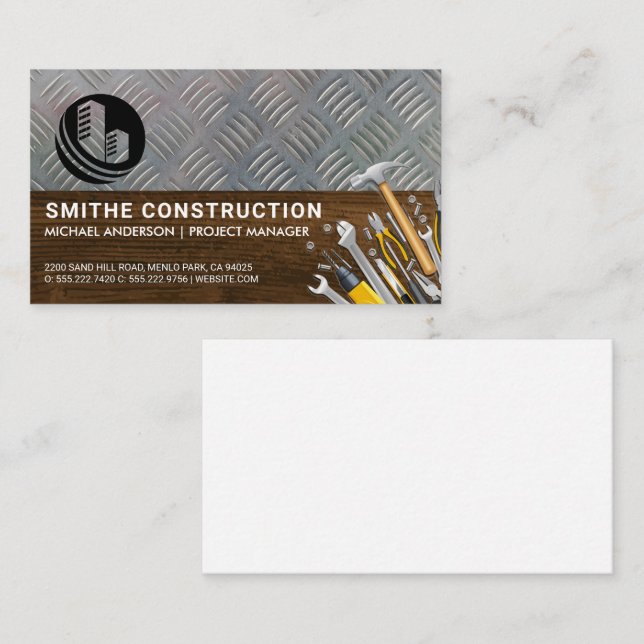 Carte De Visite Outils de construction | Plaque en acier | Grain d (Devant / Derrière)