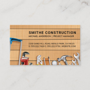 Carte De Visite Outils de construction sur table en bois   Menuise