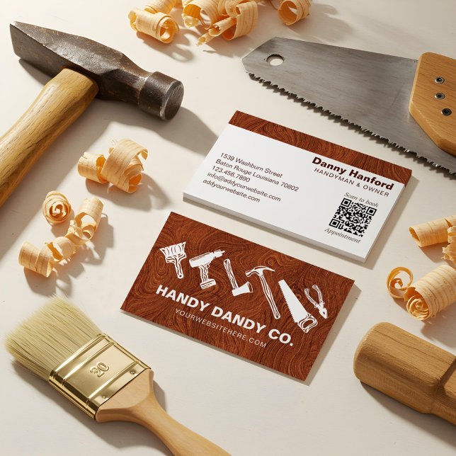 Carte De Visite Outils de contractant de main experte de grain de  (Modern Woodgrain Handyman Tools Contractor Business Card)