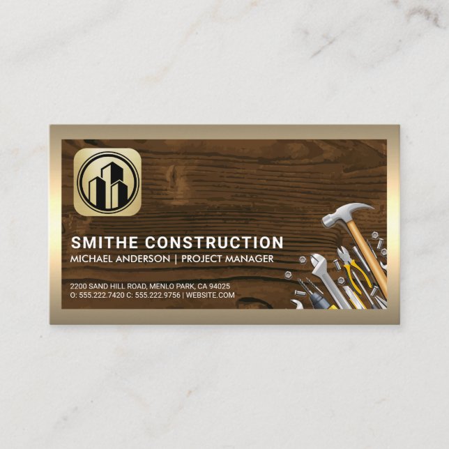 Carte De Visite Outils de création | Bois | Bordure or (Devant)