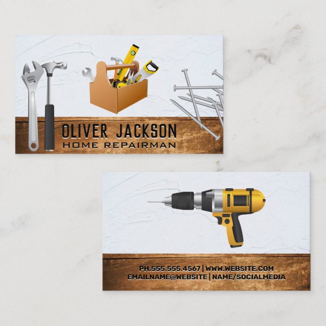 Carte De Visite Outils de création | Boîte à outils | Bois (Devant / Derrière)