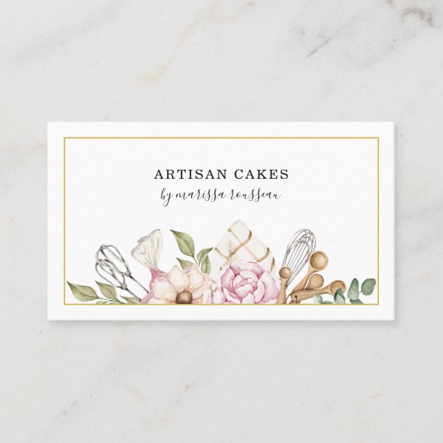 Carte De Visite Outils de cuisson à l'aquarelle du chef pâtissier  (Devant)