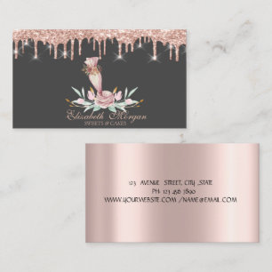 Carte De Visite Outils de cuisson Fleurs Rose Gold Drips Boulanger