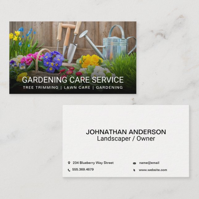 Carte De Visite Outils de jardinage | Fleurs (Devant / Derrière)