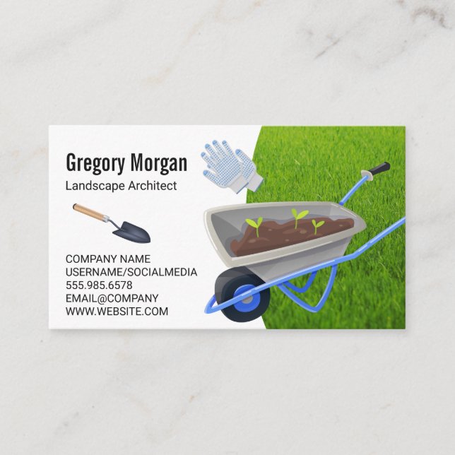 Carte De Visite Outils de jardinage | Paysage de l'herbe (Devant)