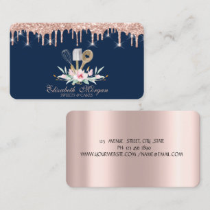 Carte De Visite Outils de main de pâtisserie gouttes de rose doré 